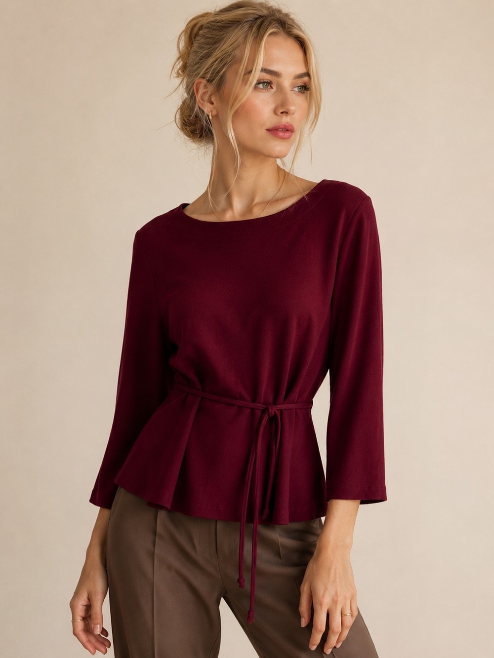 Studio I Vintage Burgundy Peplum Blouse Women's Size 10 Padded Shoulders